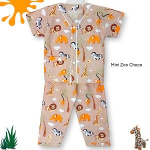 Noko acuk Baju Tidur Anak laki-laki Usia 1-12 Tahun Motif Mini zoo choco / Piyama Tanpa Kerah / Setelan Piyama Anak