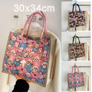 ผ้าหนังชัด กระเป๋าสะพาย ลายหมี สไตล์เกาหลีญี่ปูน คุณของผู้หญิง ตอบสนอง TOTE BAG นอกจากนี้ความจุขดี ขนาดใหญ่ กระบวนการกระเป๋า กระบวนการผลิต ไม่จำเป็นของผู้สนใจ