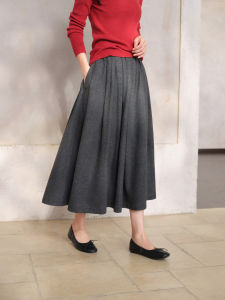 Wool Acetate Irregular Pleated Drape A-line Womens Skirt