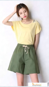 Quần short nữ vải sợi lanh pha bông lưng thun GLQ114 Cuocsongvang