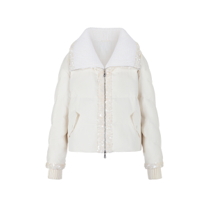 XIAOLI | Wool Patched White Goose Down Loose Collar Short Quilted Jacket