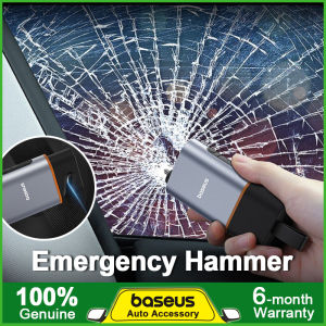 Baseus Emergency Hammer Car Window Glass Breaker Seat Belt Cutter Safety Hammer Life-Saving Escape Hammer Cutting Knife With Emergency Light