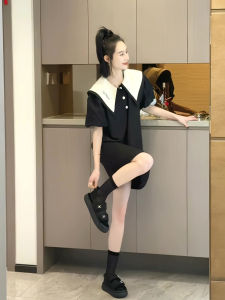 ชุดเดรสแขนพองคอตุ๊กตาสไตล์ฝรั่งเศสสำหรับผู้หญิง ชุดเดรสสีดำทันสมัย ดีไซน์ใหม่ฤดูร้อน 2025 ชุดเดรสยาวปานกลางเอวสูง