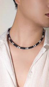 PuRui Simple Black White Polymer Clay Necklace for Men Handmade Strand Beads Choker Jewelry Collar Party Accessories Trendy