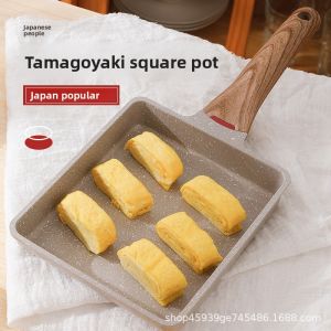 Japanese Style Non-Stick Square Steak Rice Stone Flat Bottom Pan Egg Roll Smoke-Free Popular Induction Cooktop Use