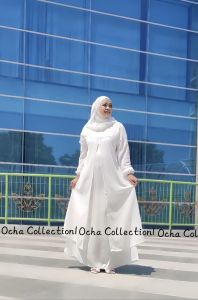 Gamis Abaya Putih Mix Swarovski Terbaru 2025-Gamis manasik haji-Gamis putih jumbo LD 130-Abaya putih ceruty babydoll