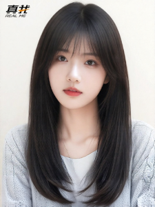 REALME | Natural Full Head Wig Medium Length Real Hair Bangs