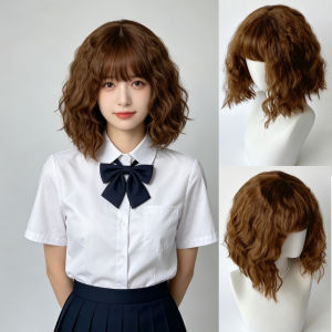 Wig female curly hair corn perm short hair collarbone air bangs medium long hair chemical fiber full head cover