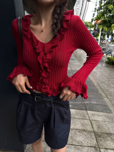 Áo Len Dệt Kim Tay Ống Rộng Cổ Chữ V Thiết Kế Mới Thời Trang Mùa Thu 2025 Phong Cách Thường Ngày Mềm Mại Ôm Vừa Vặn