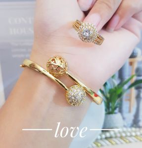 Xuping Gelang Tinju Set Cincin Permata Gold 84ab