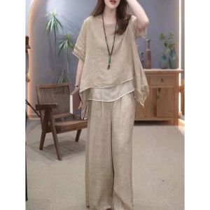 Vintage Ethnic European Stylish Loose Slim Fit Tummy Cover Womens Set 2pcs