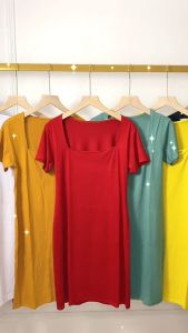dress kerah kotak polos lengan pendek wanita/squareneck dress/pakaian santai wanita terbaru kekinian