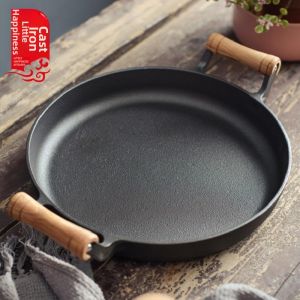 Wooden Handle Cast Iron Non-Stick Pancake Pan Home Use