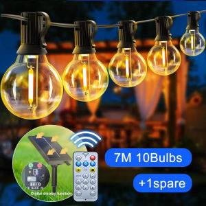 G40 Solar Outdoor Patio String Lights Remote Control Dimmable Waterproof Solar USB Charge String lights for Garden Balcony Decor