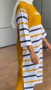 Atasan Wanita Tunik Kombinasi Salur Stripe 3 Kaos Aldira Katun Lengan 7/8