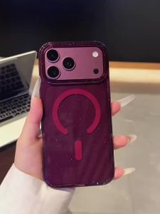 Luxury Transparent Glitter Case for IPhone 18 Pro Max 17 Pro Shockproof Protect Cover. New Cherry Red Light Blue Anti Yellowin