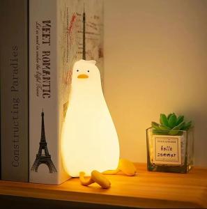 LED Lying Flat Duck Silicone Night Light Childrens Room Decor USB Charging Bedside Night Light Pat Dimming Atmosphere Table Lamp KidsGift