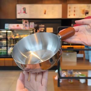 Wooden Handle Stainless Steel Small Frying Pan No Coating Non-Stick
