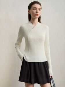 AMII | Autumn Chinese Style Mandarin Collar Slim-fit Stretch Pullover