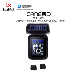CAREUD M3T-WI Motorcycle Wireless TPMS Tire Pressure Monitoring System Digital LCD with Two Black External Sensors Easy to install