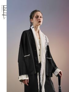 Autumn New Loose Neckless Faux Edge Black Leisure Suit