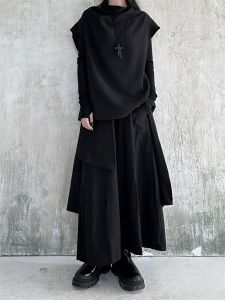 Moonlet Edition High Waist A-Line Midi Skirt Pants Mens Womens Asymmetrical Wide Leg Slimming Pant Skirts for Autumn