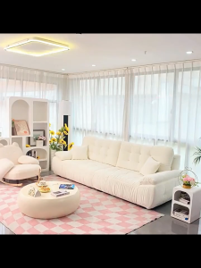 BUNISE รุ่น BURGER โซฟาผ้าทรงคลาวด์ โทนสีครีม ถอดซักได้ ขนาดพอเหมาะกับคอนโด ดีไซน์มินิมอลนุ่มสบาย รุ่นใหม่ปี 2025 เหมาะกับห้องนั่งเล่นขนาดเล็ก