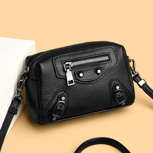 Fashionable Soft Leather Small Square Bag Womens Crossbody Shoulder Bag Casual City Style Zipper Closure Pure Color Design