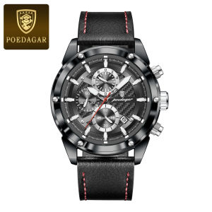 POEDAGAR Fashion Man Wristwatch Waterproof Luminous Chronograph Date Classic Watches for Men Leather Military Quartz Mens Watch