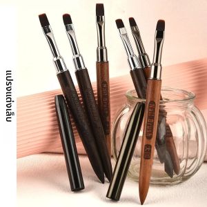 1 ชิ้นเล็บแปรงไม้ Handle Anti-Slip ภาษาฝรั่งเศสคําเส้นดอกไม้จิตรกรรมแปรง DIY Fine รายละเอียดเล็บเครื่องมือ