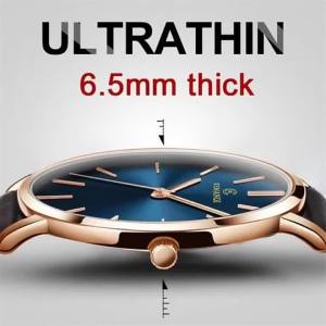 Đồng Hồ Đeo Tay Nam Cao Cấp Mạ Vàng Siêu Mỏng Dây Da Máy Quartz Mặt Số Ả Rập Vỏ Thép Không Gỉ