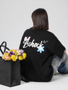 A chock | Trendy Floral Print English Design Couples T-Shirt Loose Round Neck