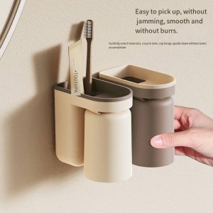 1 Pc Innovative Toothbrush Storage Rack No Hole Light Luxury Mouthwash Cup Brush Cup Wall Mounted Bathroom Organizer Couple