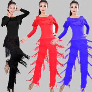 Womens Latin Dance Pants Tassel Childrens Dancewear Modern Skirt Pants Long Dance Pants Suitable for Samba Rumba And Cha Cha