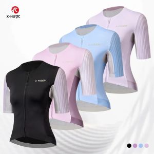 X-TIGER Nữ Mùa Hè Đi Xe Đạp Quần Áo Thoáng Khí Tay Ngắn Áo Sơ Mi Thể Thao Yoga Xe Đạp Thể Thao Jersey Nhanh Khô Chống Mồ Hôi Dây Kéo