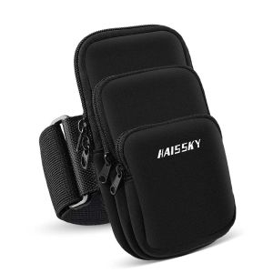HAISSKY 3 Zipper Pockets Running Sports Amband Bag For iPhone 17 16 15 14 13 Pro Max 16E 17 Air 15 Plus Fitenss Wristband Pouch