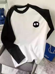 Girls Spring Autumn Long Sleeve round Neck T-Shirt Cartoon Print School Style Base Layer Shirt Fashionable Color Block Design