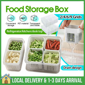 2/4/6/9 Grids Kitchen Storage Box Refrigerator Food Vegetable Fruit Condiment Storage Box Container Organizer Drain Basket Boxes