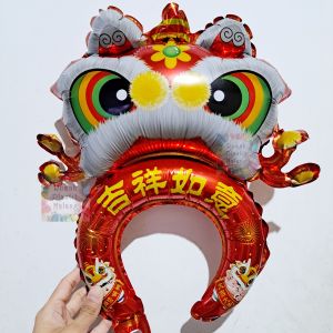 BALON BANDO BARONGSAI imlek hiasan lion dragon uang emas aksesoris kepala bandana dekorasi hiasan hias dekor foto merah gold red emas sincia tahun baru cina naga 2024 chinese new year xincia