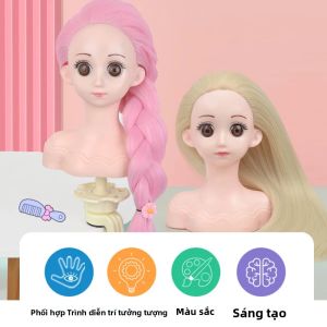 Đầu Búp Bê Betella Để Tạo Kiểu Tóc Với Đầu Tập Tóc Giả Tổng Hợp Dài 100% Có Kẹp Và Giá Đỡ Tóc Giả Để Tết Tóc