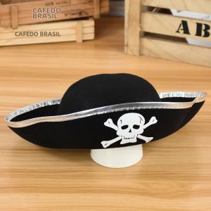 Đen Đỏ Mũ Cướp Biển Có In Hình Đầu Lâu Trẻ Em Trang Phục Chống Đỡ Cho Halloween Tiệc Hóa Trang Trang Đội Trưởng Cosplay Phụ Kiện