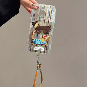 Cute Cartoon Embroidered Dog Chain Phone Case Full Cover Silicone Protective Shell for OPPOK12X FindX7Ultra K11 K10Pro R15 R17