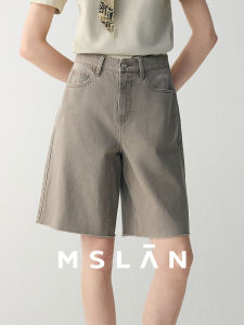MSLAN Bermuda Shorts High Waist Five-Quarter Length Washed Vintage Frayed Edge Casual Straight Leg Jeans Summer New Arrival
