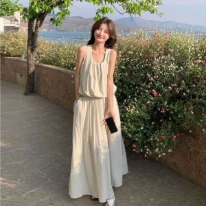 Salt Series Beige French Cool Feeling Womens Summer New Style Sleeveless Top Half Skirt Two-Piece Set Fashionable Ensemble