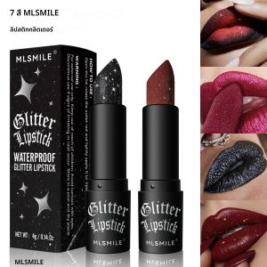 7 สี Glitter ลิปสติก Waterproof Long Lasting Diamond Pearlescent METALLIC ลิปสติกสีดํา Lipgloss ผู้หญิงแต่งหน้าเครื่องสําอางค์