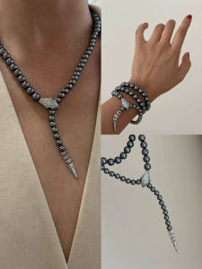 Classic Snake Mixed Color Artificial Australian White Tahitian Black Pearl Necklace Sweater Chain Jewelry Accessory for Men And Women