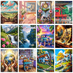 Painting By Numbers Landscape Kit Acrylic Paint on Canvas Modern Wall Art DIY Picture By Number Lake Home Decor