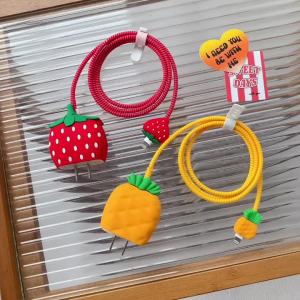 Cartoon Strawberry Charger Data Cable Protective Sleeve For iPhone 18W/20W Anti-Scratch Data Line Winder Wire Protector Cover