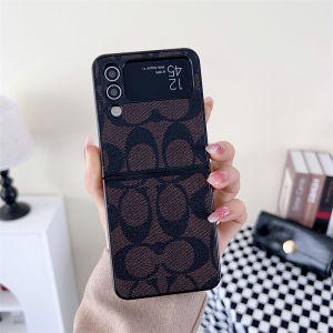 Fashion Leather skin Case For Samsung Galaxy Z Flip 4 3 5G Protect Phone Cover Coach brand design