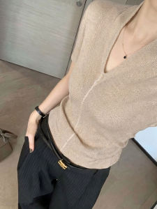 YUANYA | V-Neck Linen Knit T-shirt